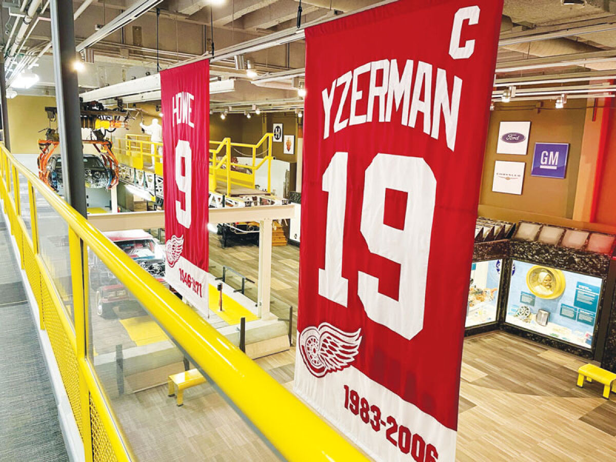  Gordie Howe’s and Steve Yzerman’s retired-number banners hang in the Detroit Historical Museum. 