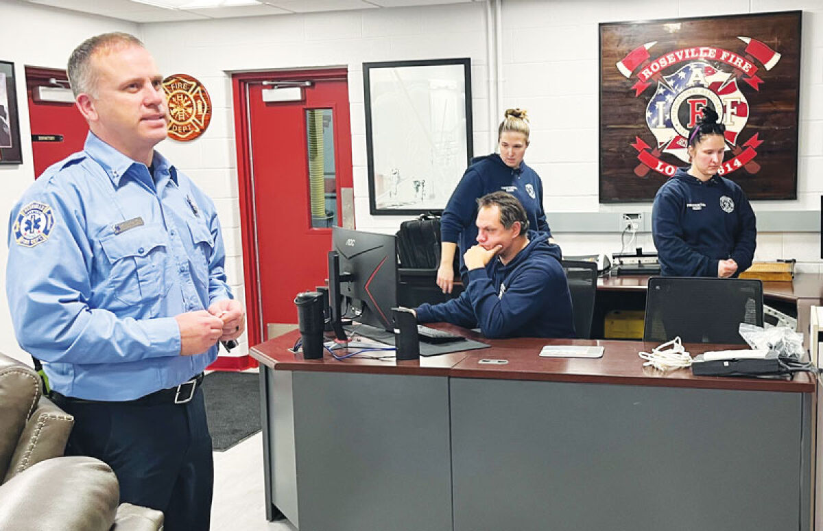  Station No. 2 of the Roseville Fire Department, located at 17644 Frazho Road, reopened last month after undergoing several months of renovations. Firefighters on duty Nov. 12 included Capt. Brian Frederiksen, far left; Jessica Krali; Jeff Kaczynski, sitting; and Taylor Lane, far right. 