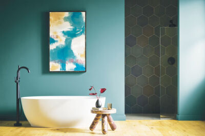  Behr’s color of the year, “hidden gem,” is a great hue for a relaxing bathroom. 