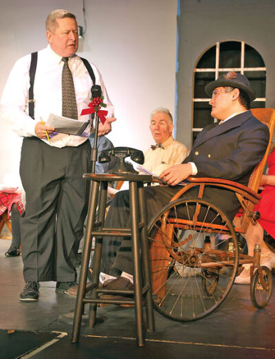  The play is presented in the style of a 1940s radio broadcast, with the actors orally telling the story and even performing some of the sound effects. 