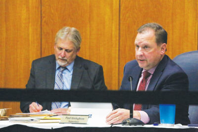  Clinton Township Supervisor Paul Gieleghem speaks at the Dec. 8 Clinton Township Board of Trustees meeting.  