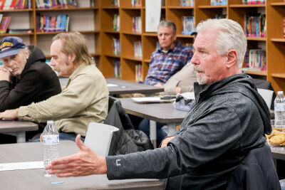  Larry Huck asks a question about the Lions during the question-and-answer portion of the session. Huck is a retired Roseville firefighter and is scheduled to present a history of the Roseville Fire Department at the April 21 meeting of the Roseville Historical & Genealogical Society. 