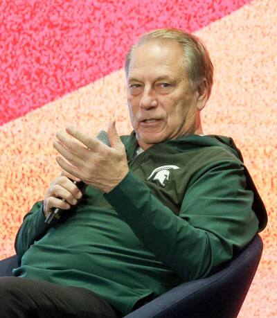  Michigan State University men’s basketball head coach Tom Izzo speaks at Ford Field about the 2027 Men’s Final Four to be played in Detroit. MSU has made 27 consecutive NCAA Tournament appearances, which is the longest active streak in the country. 