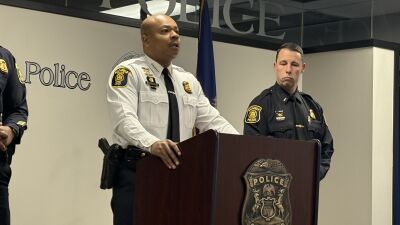  Southfield Chief of Police Elvin Barren addresses the press during a Dec. 29 press conference about a double fatal shooting that occurred on Christmas Day. 