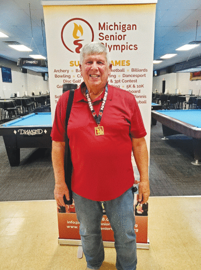  Terry Treat, of Rochester Hills, was a gold medalist in the Michigan Senior Olympics billiards tournament in 2021. 